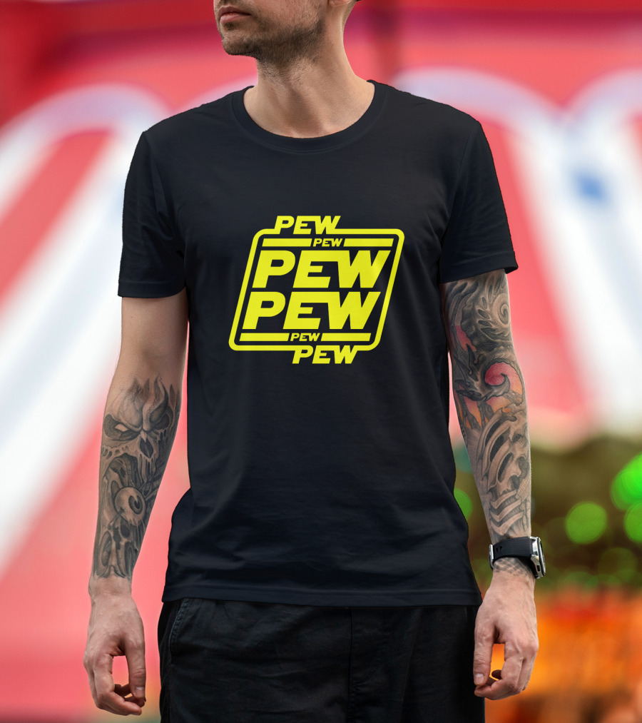 Pew Pew Pew Star Wars Bold Yellow Black Background Retro Style T-Shirt