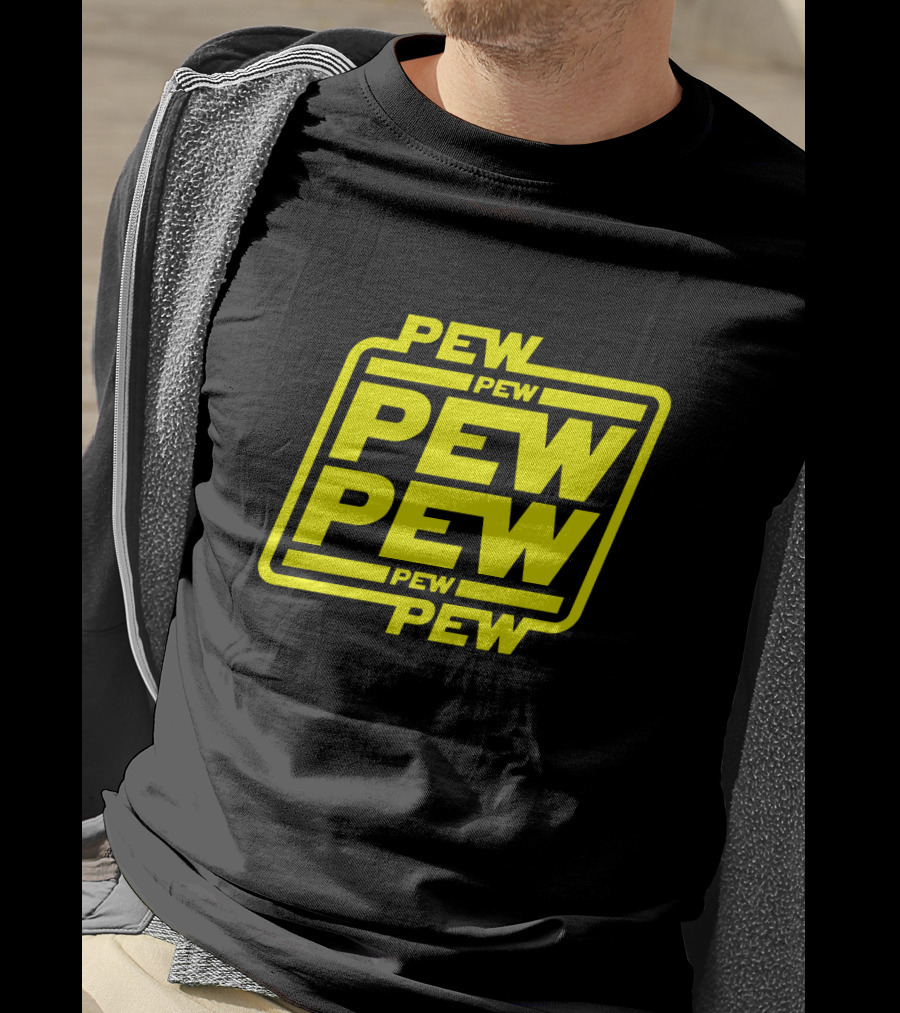 Pew Pew Pew Star Wars Bold Yellow Black Background Retro Style T-Shirt