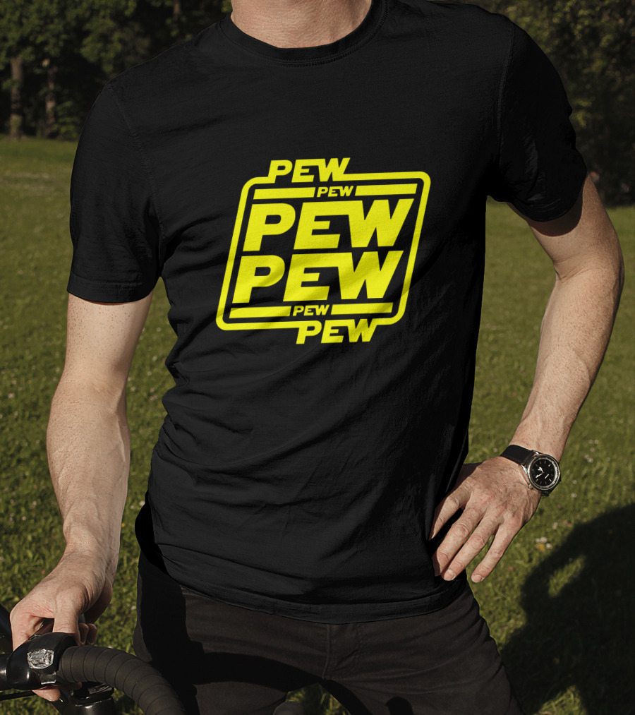 Pew Pew Pew Star Wars Bold Yellow Black Background Retro Style T-Shirt