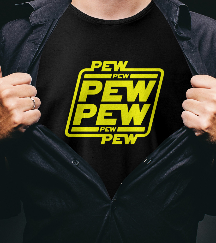 Pew Pew Pew Star Wars Bold Yellow Black Background Retro Style T-Shirt