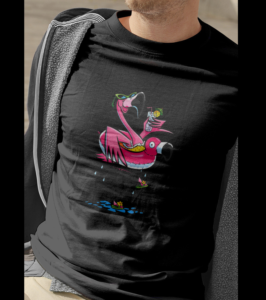 Pink Flamingos Enjoying A Tropical Wine Drink T-Shirt