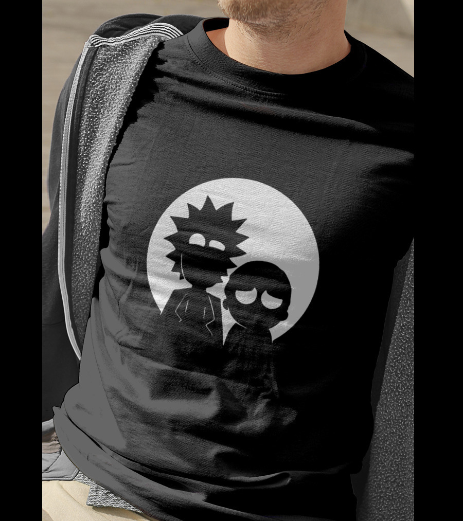 Rick And Morty Face Black And White Silhouette Moon Circle T-Shirt