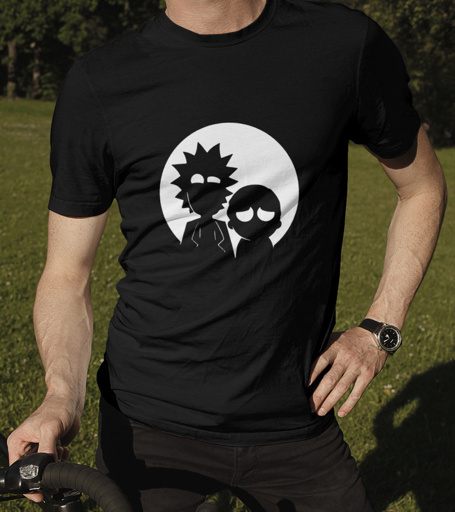 Rick And Morty Face Black And White Silhouette Moon Circle T-Shirt