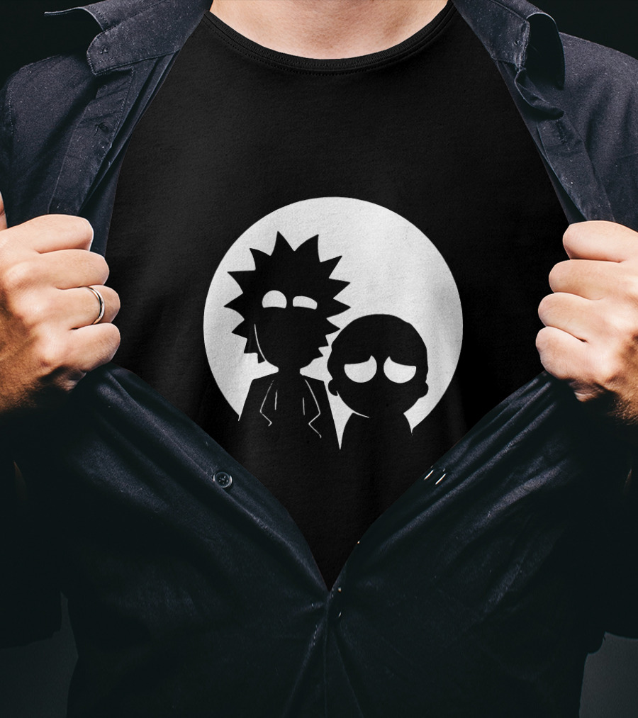 Rick And Morty Face Black And White Silhouette Moon Circle T-Shirt