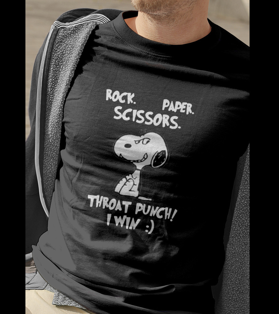 Snoopy Rock Paper Scissors Throat Punch I Win :) T-Shirt