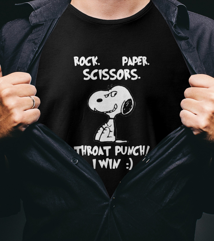 Snoopy Rock Paper Scissors Throat Punch I Win :) T-Shirt
