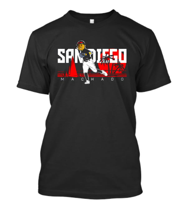 San Diego Machado Baseball Player With Sailboat And Palm Trees In Red Sunset Scene T-Shirt