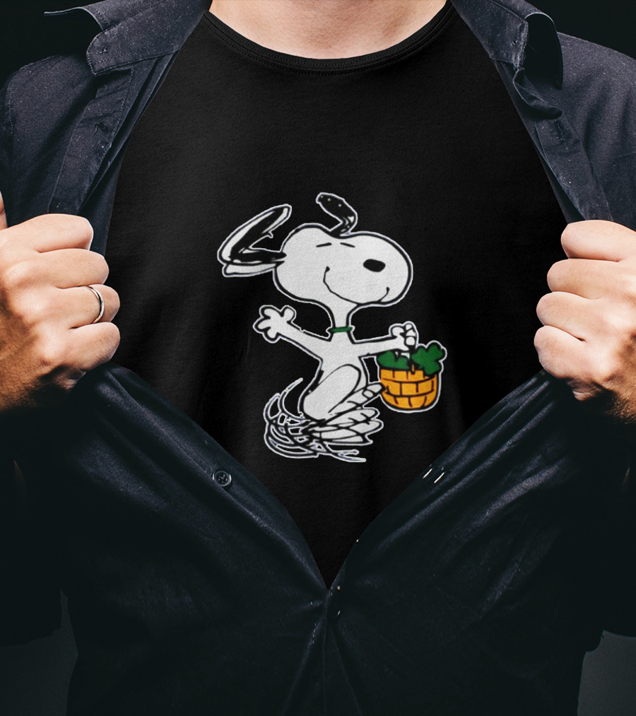 Snoopy Dancing With Shamrock Basket St Patrick's Day T-Shirt