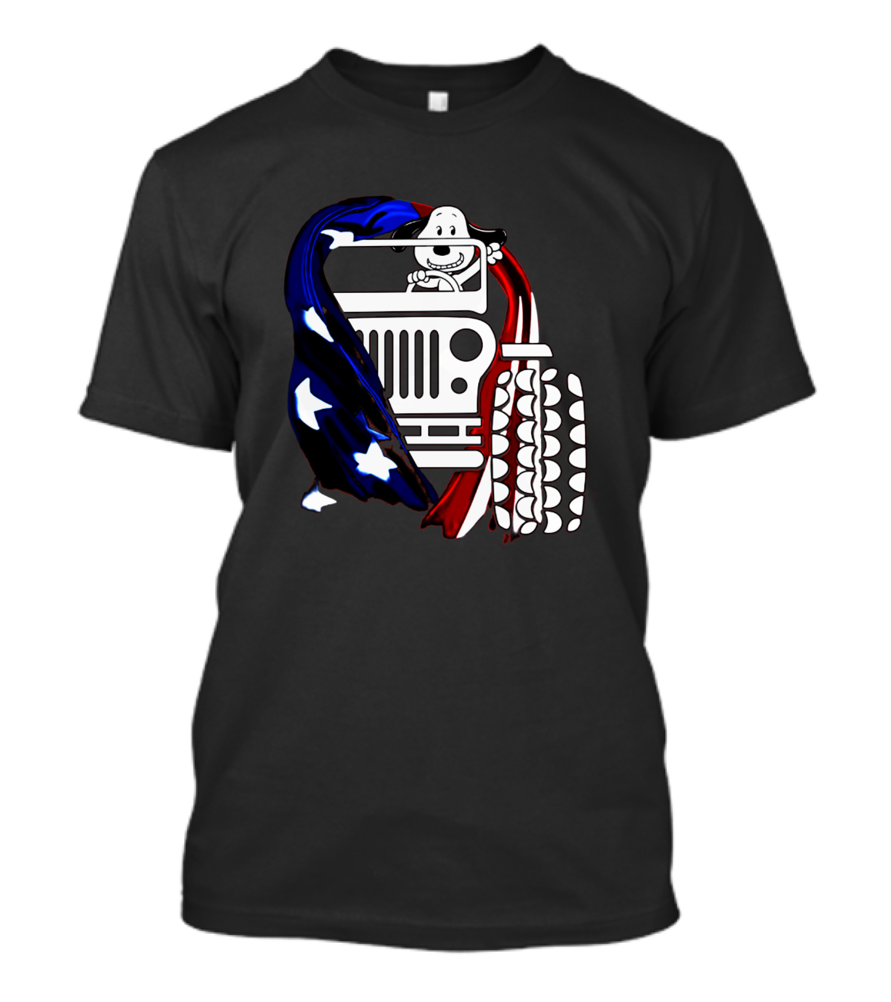 Snoopy Jeep Stars Stripes American Flag Background T-Shirt
