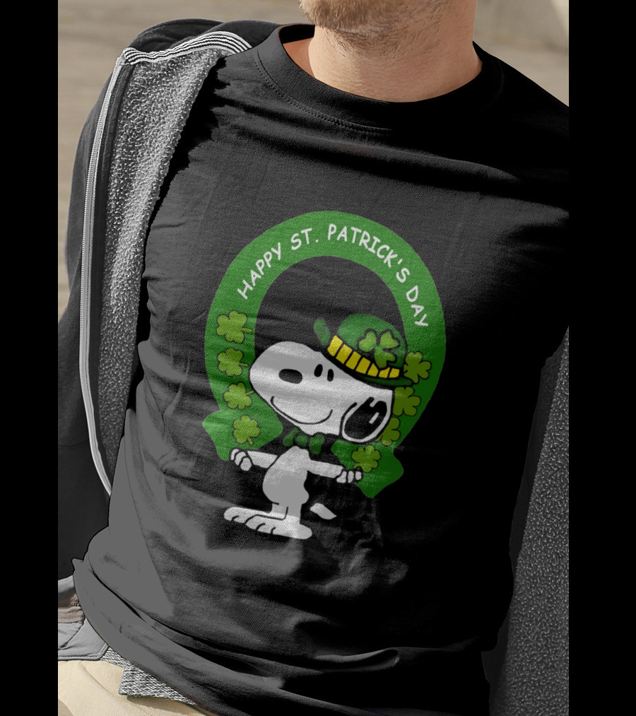Snoopy Happy St. Patrick's Day With Shamrocks And Green Hat T-Shirt