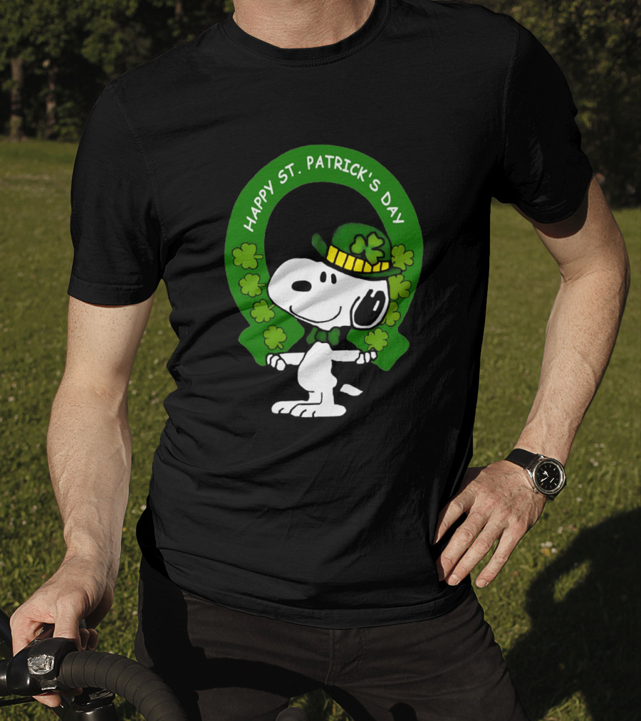 Snoopy Happy St. Patrick's Day With Shamrocks And Green Hat T-Shirt