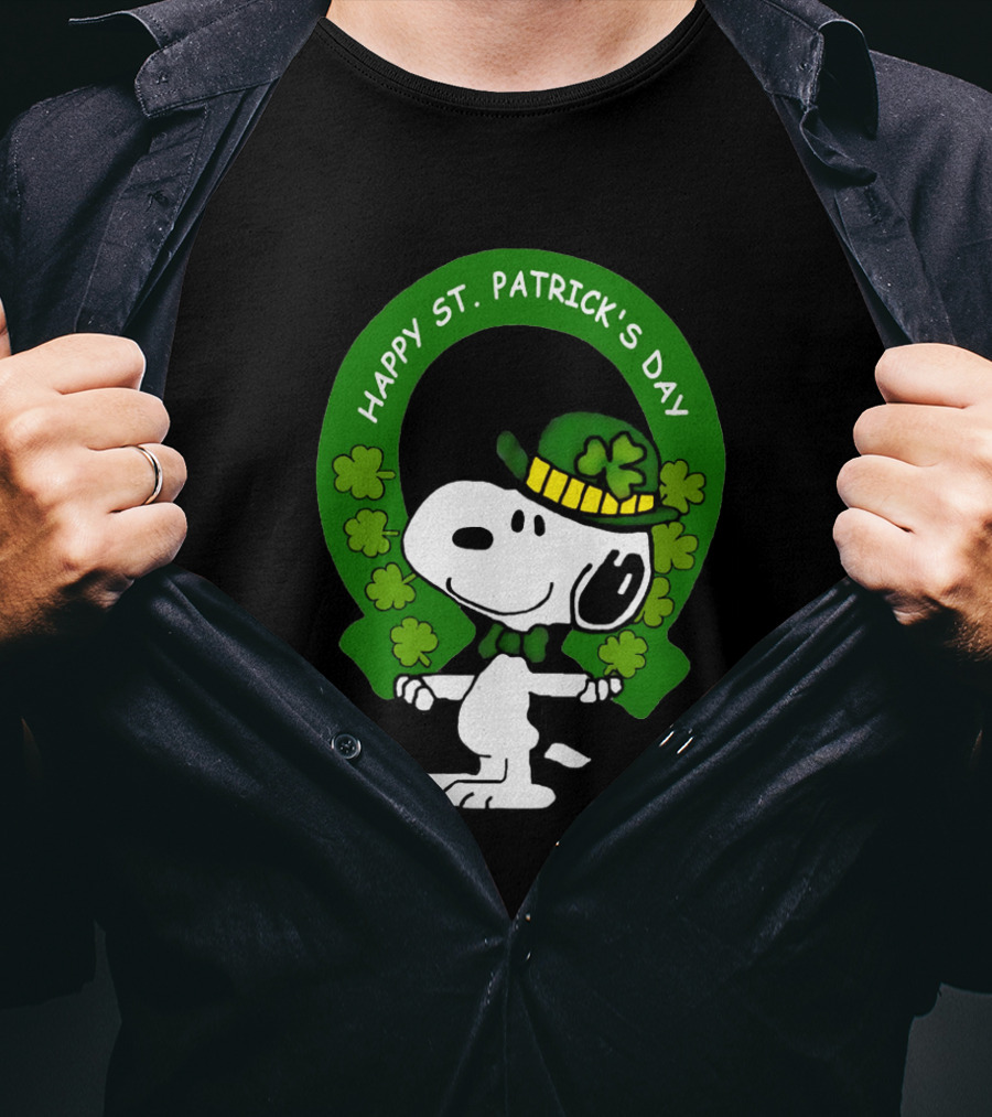 Snoopy Happy St. Patrick's Day With Shamrocks And Green Hat T-Shirt