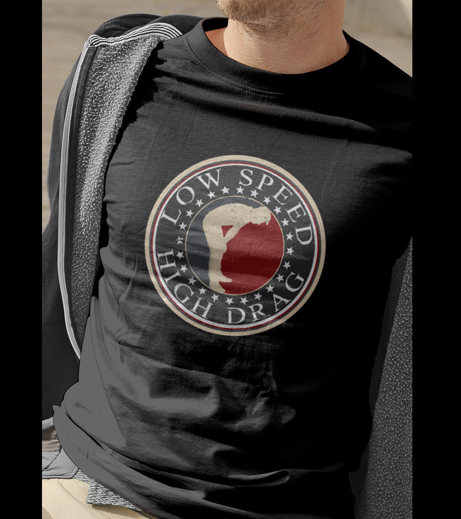 Low Speed High Drag Bending Figure Emblem With Stars And Red Blue Circle T-Shirt