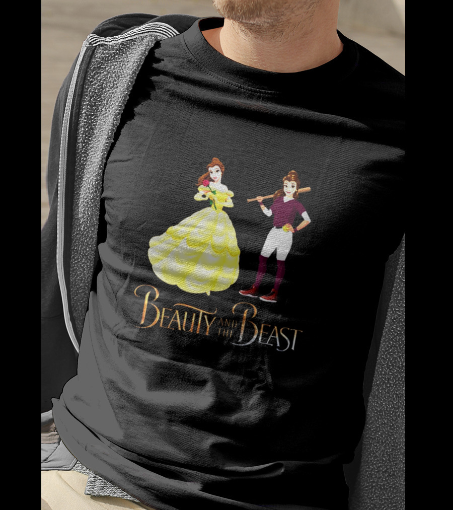 Beauty And The Beast Duality With Belle In Gown And Softball Uniform T-Shirt