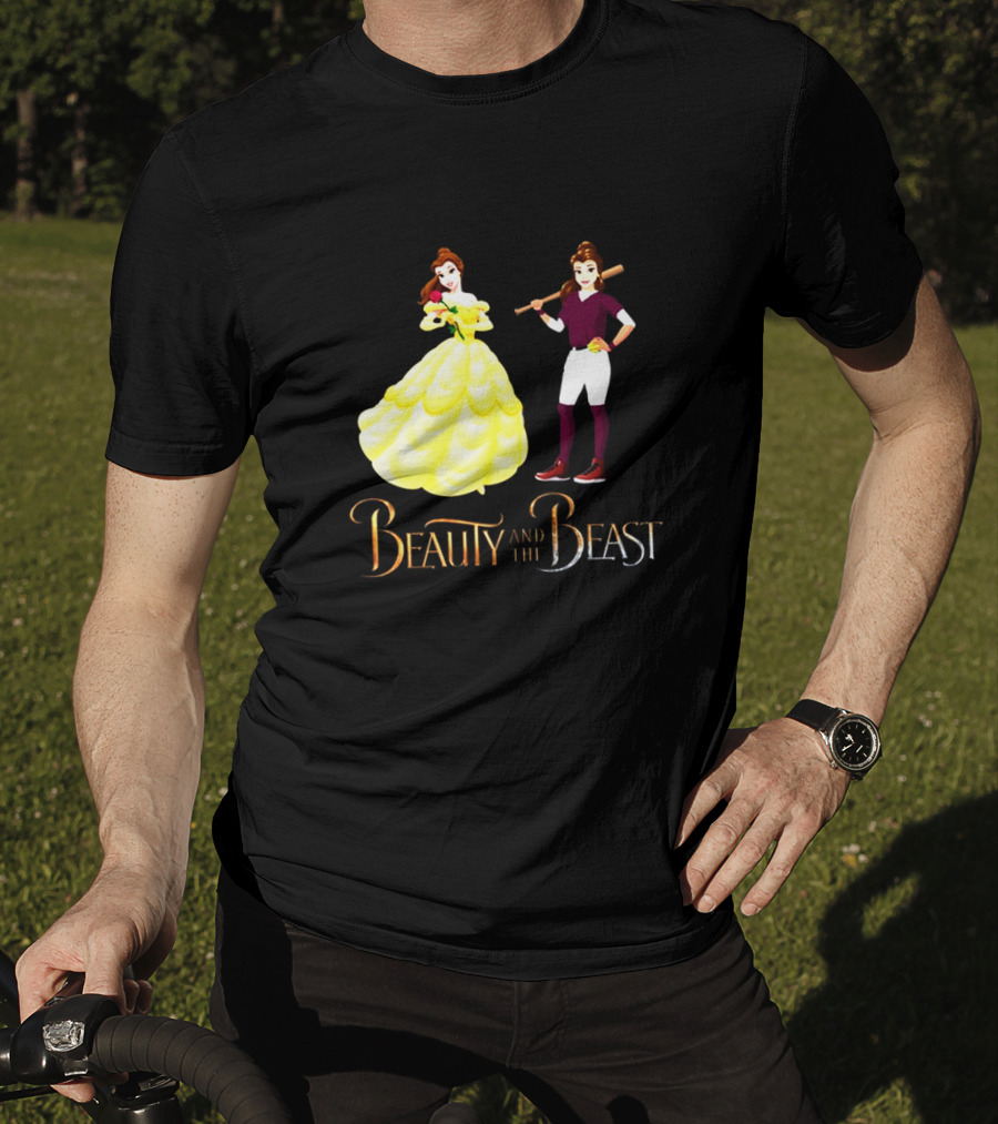 Beauty And The Beast Duality With Belle In Gown And Softball Uniform T-Shirt