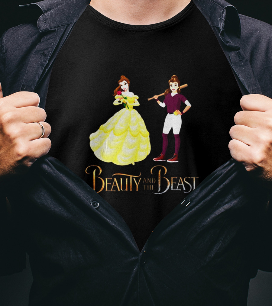 Beauty And The Beast Duality With Belle In Gown And Softball Uniform T-Shirt
