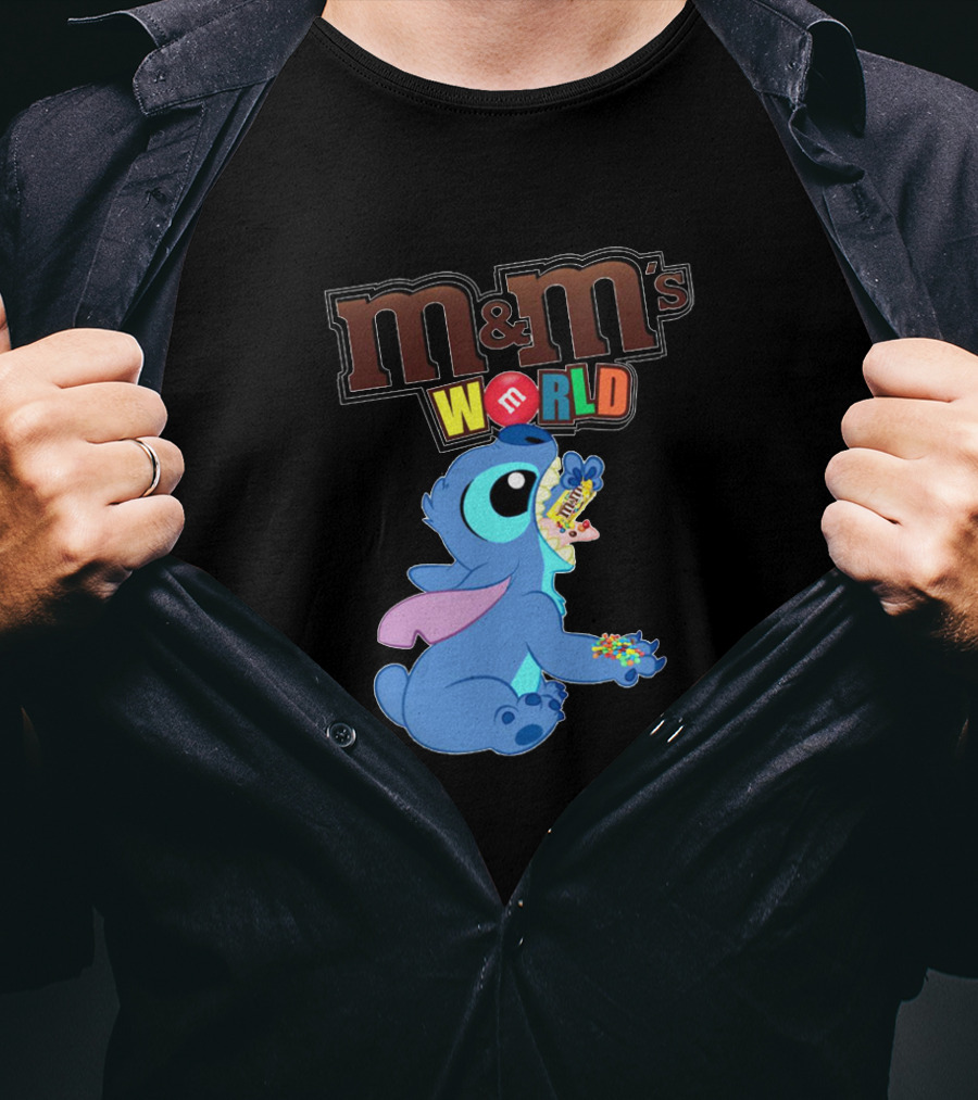 Stitch Enjoying M&M's World Snack With M&M's T-Shirt