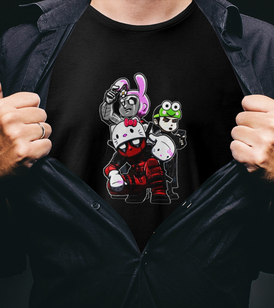 Team Hello Kitty Deadpool Anime Cosplay Collaboration Characters T-Shirt