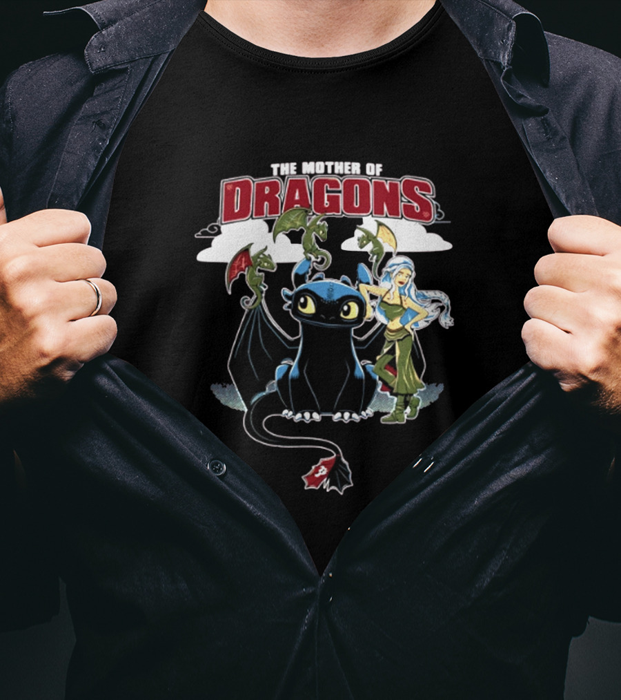 The Mother Of Dragons Cute Cartoon Mashup With Night Fury And Baby Dragons T-Shirt