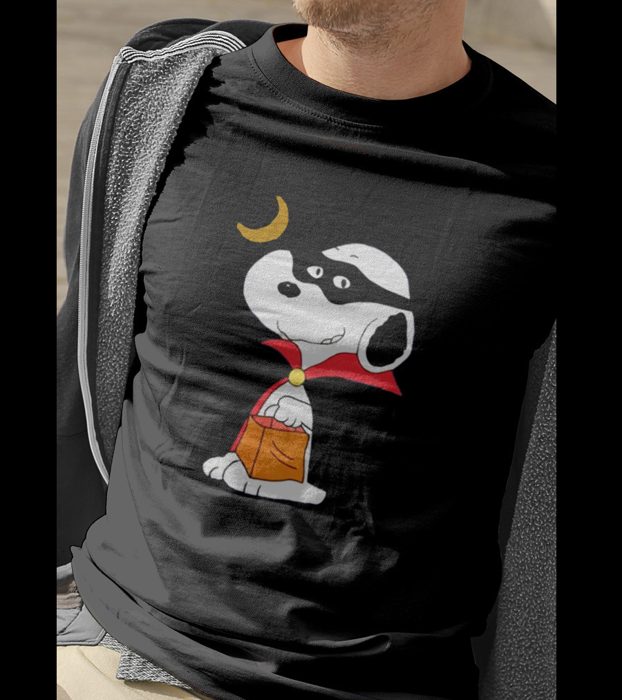 Snoopy Dressed As A Vampire Trick-or-Treating Under A Crescent Moon T-Shirt