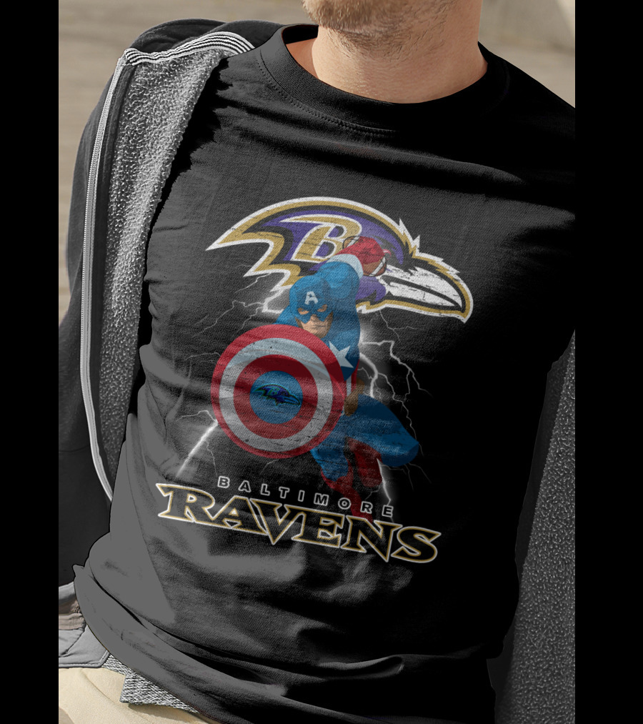 Baltimore Ravens Captain America Nfl Shield Lightning T-Shirt