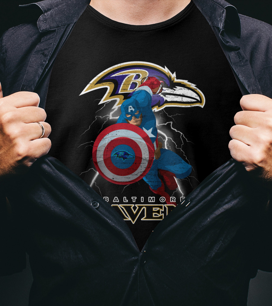 Baltimore Ravens Captain America Nfl Shield Lightning T-Shirt