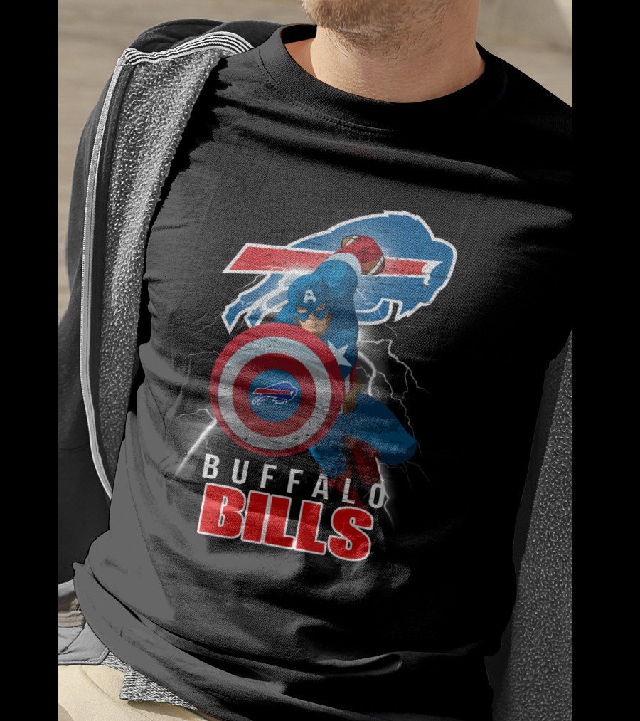 Captain America Buffalo Bills Nfl Superhero Collaboration T-Shirt