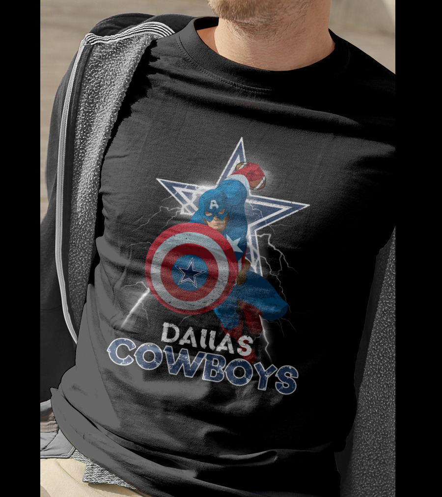 Captain America Dallas Cowboys Marvel Nfl Collaboration T-Shirt