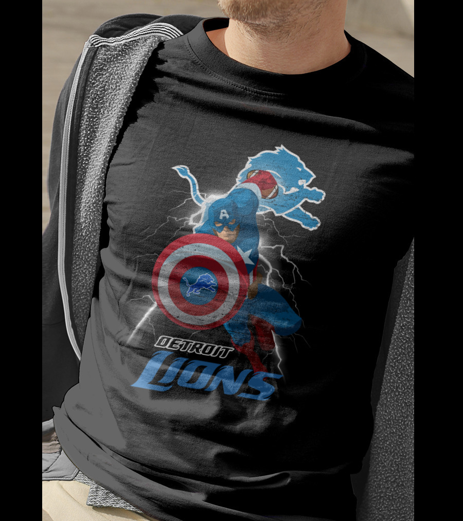 Captain America Detroit Lions Nfl Marvel Crossover T-Shirt