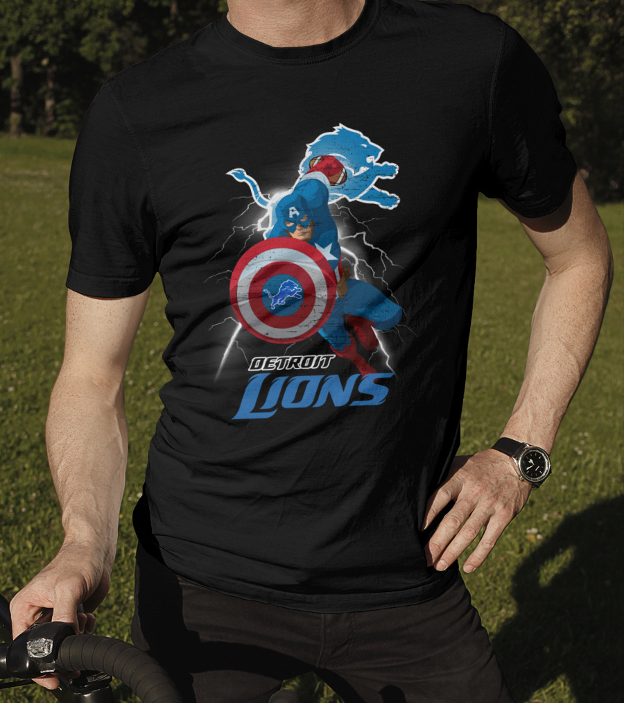 Captain America Detroit Lions Nfl Marvel Crossover T-Shirt