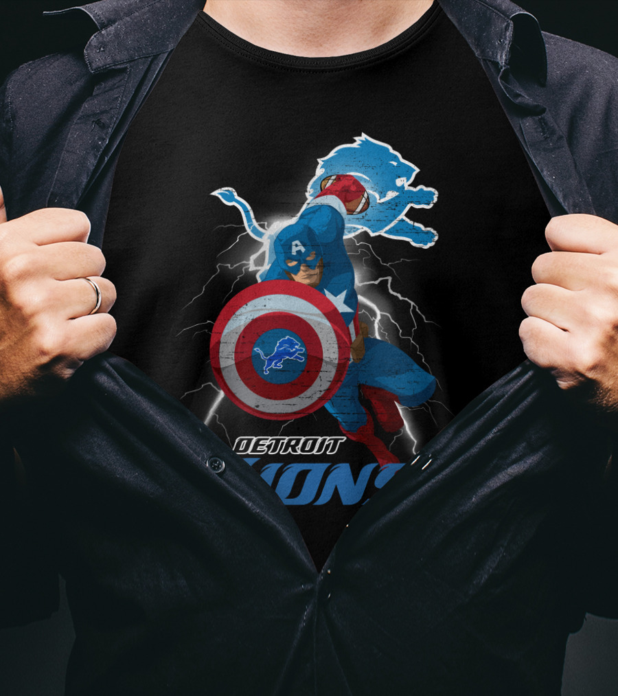 Captain America Detroit Lions Nfl Marvel Crossover T-Shirt