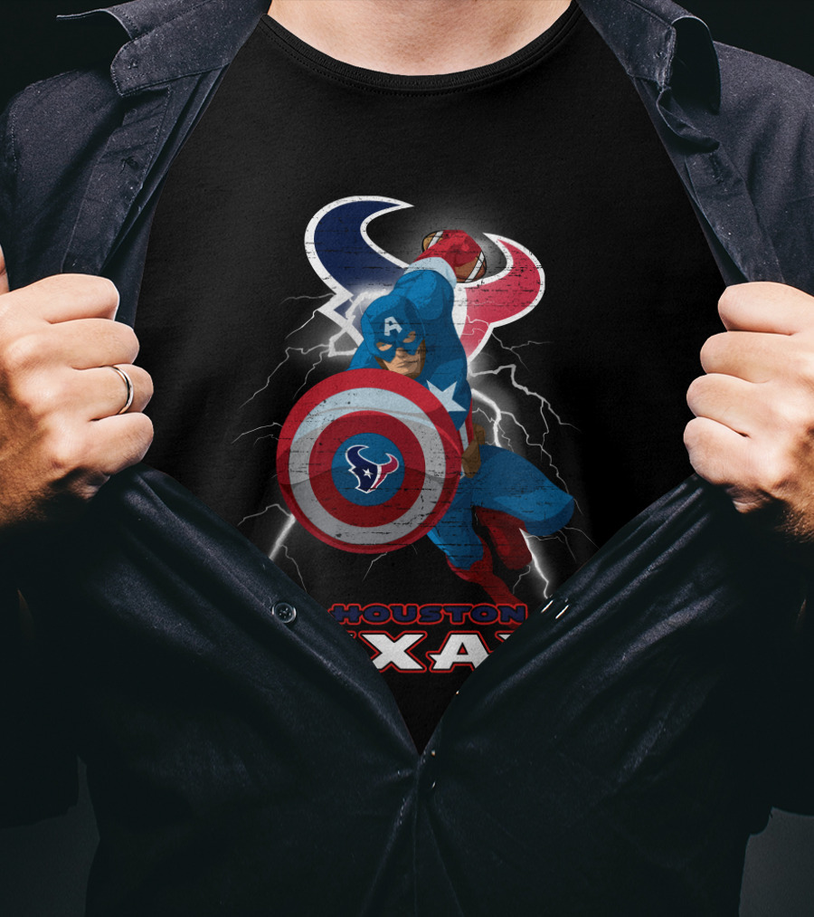 Houston Texans Captain America Nfl Lightning Shield T-Shirt