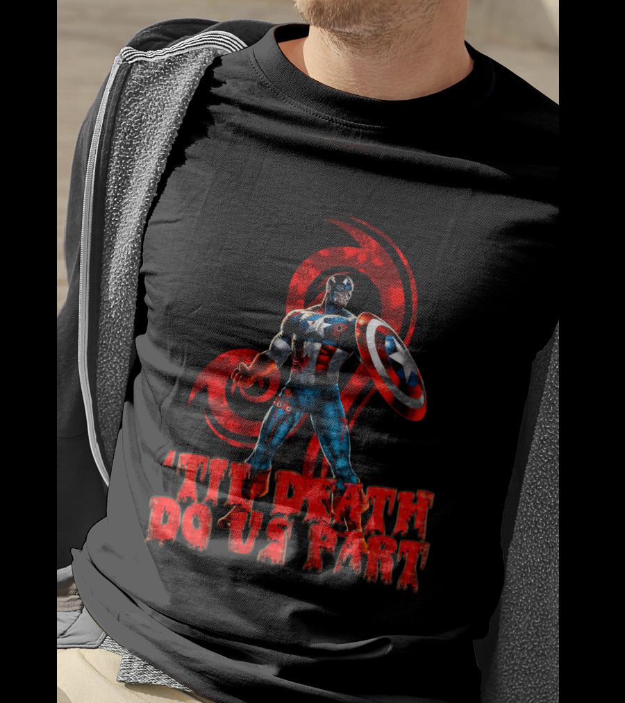 Captain America Til Death Do Us Part Marvel Red Grunge T-Shirt