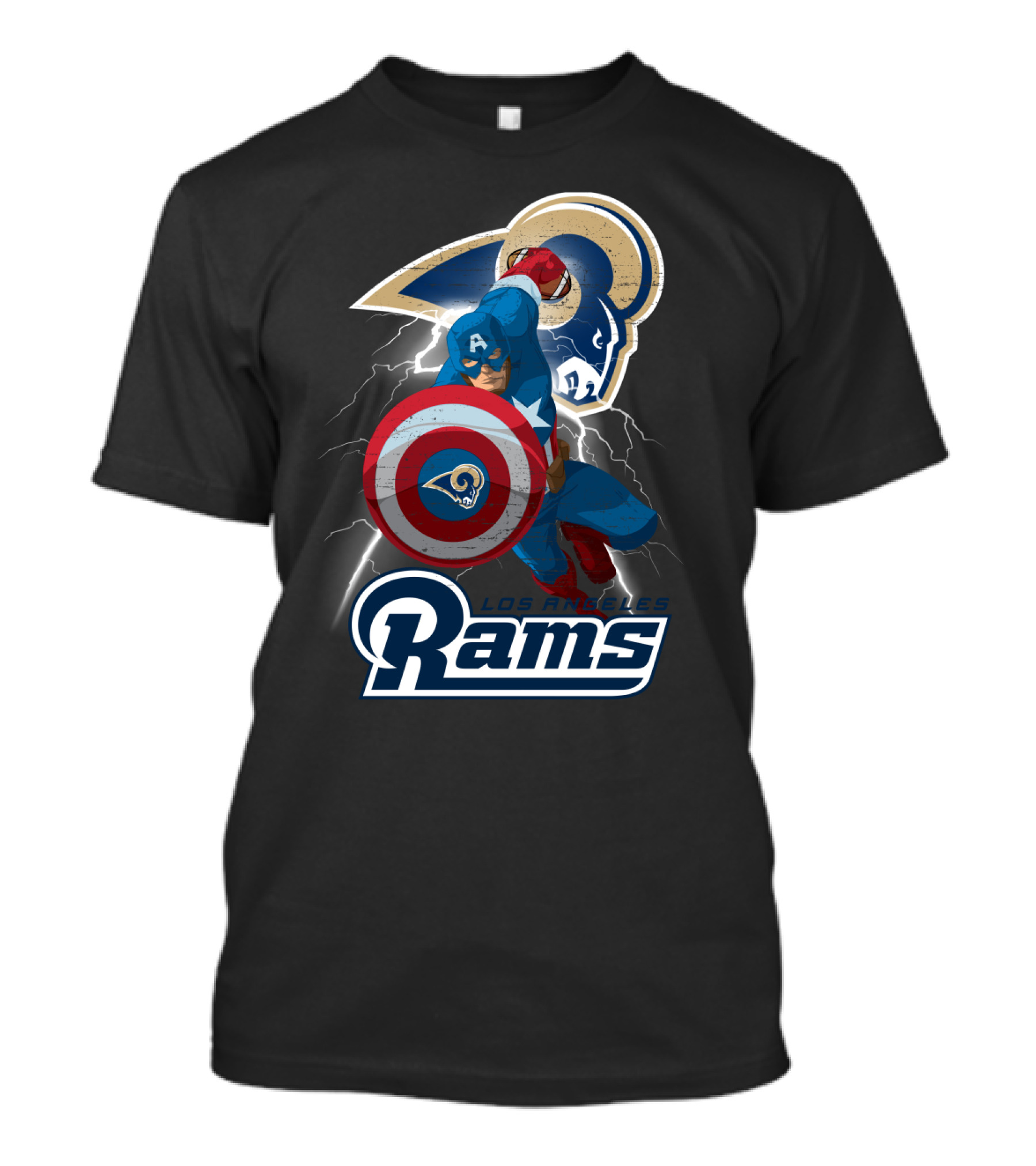 Captain America Rams Los Angeles Nfl Football Shield Hero Crossover T-Shirt