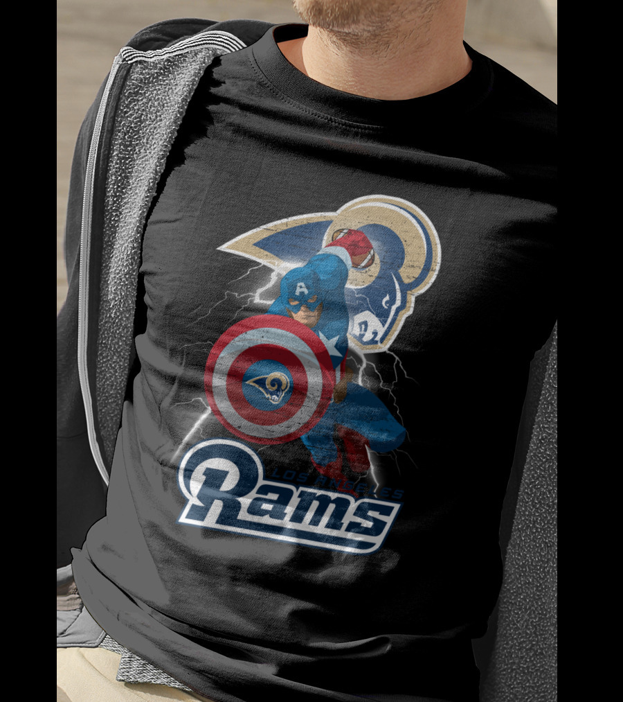 Captain America Rams Los Angeles Nfl Football Shield Hero Crossover T-Shirt