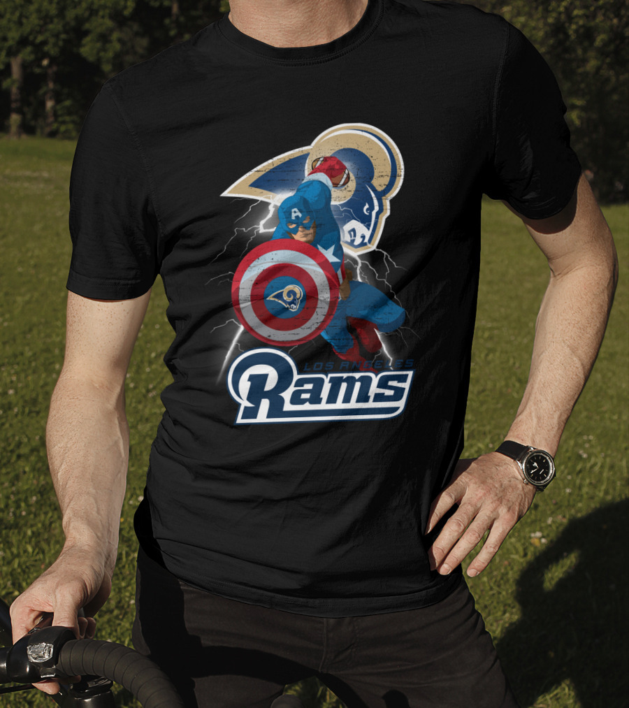 Captain America Rams Los Angeles Nfl Football Shield Hero Crossover T-Shirt