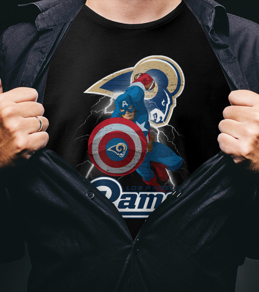 Captain America Rams Los Angeles Nfl Football Shield Hero Crossover T-Shirt