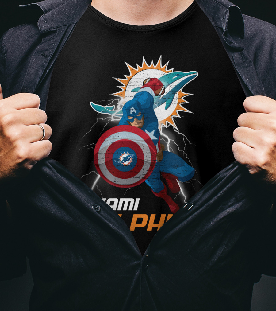Captain America Miami Dolphins Nfl Lightning Action T-Shirt