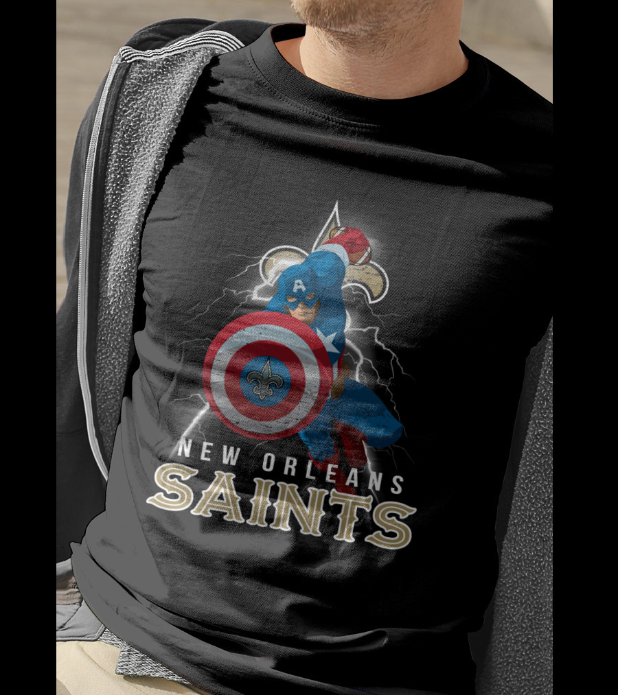 New Orleans Saints Captain America Nfl Fleur-De-Lis Football Shield T-Shirt