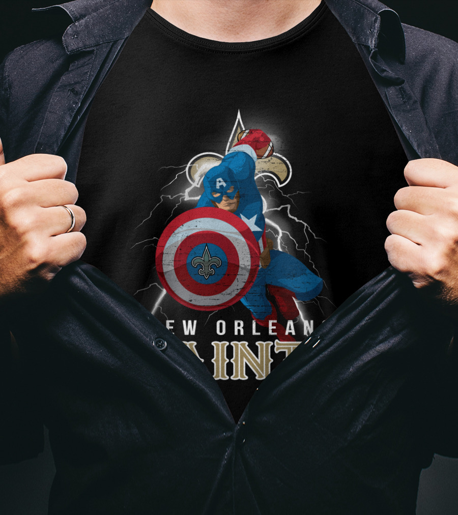 New Orleans Saints Captain America Nfl Fleur-De-Lis Football Shield T-Shirt