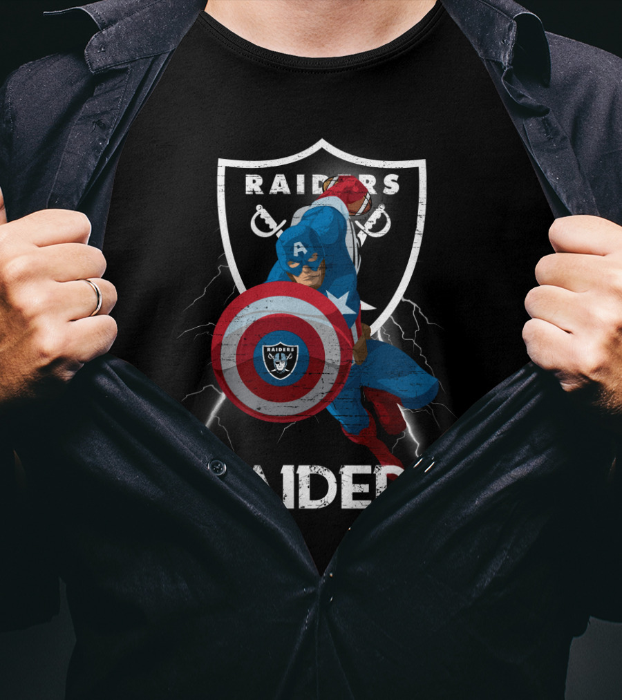 Captain America Raiders Nfl Shield And Logo Crossover T-Shirt