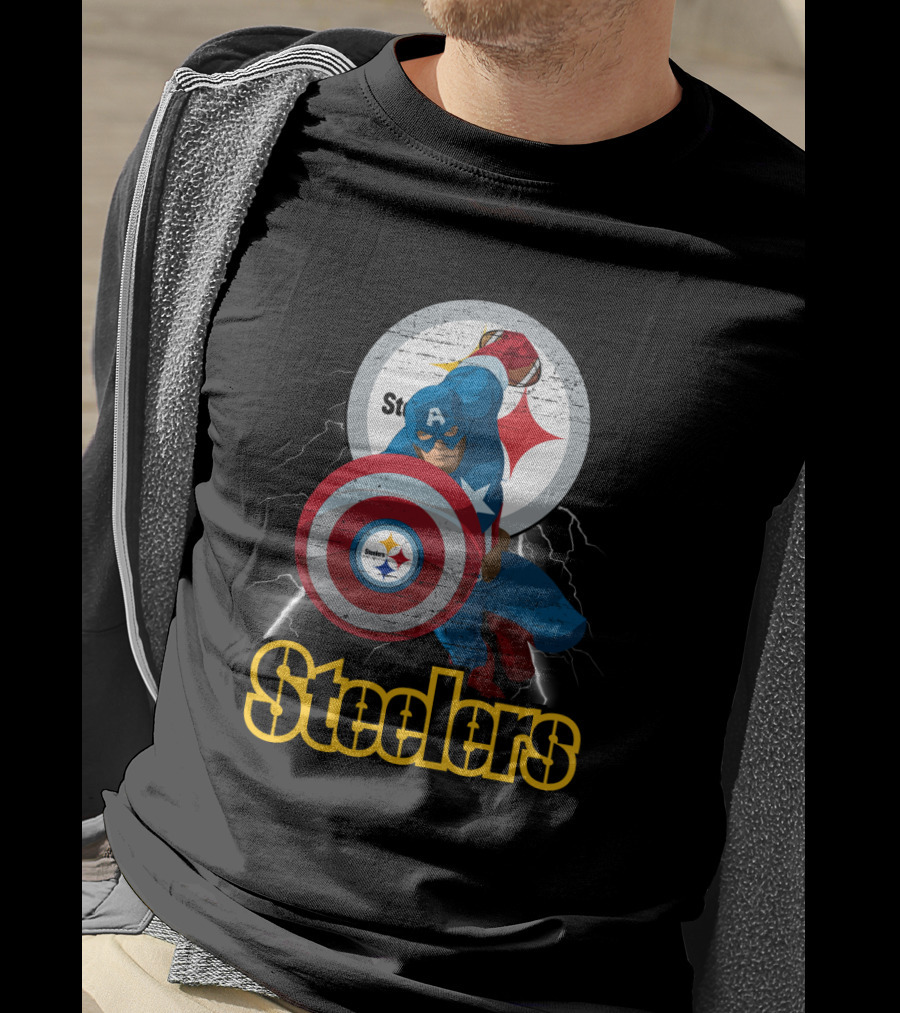 Captain America Steelers Nfl Logo With Shield And Helmet T-Shirt