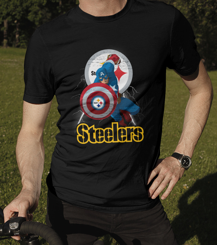 Captain America Steelers Nfl Logo With Shield And Helmet T-Shirt