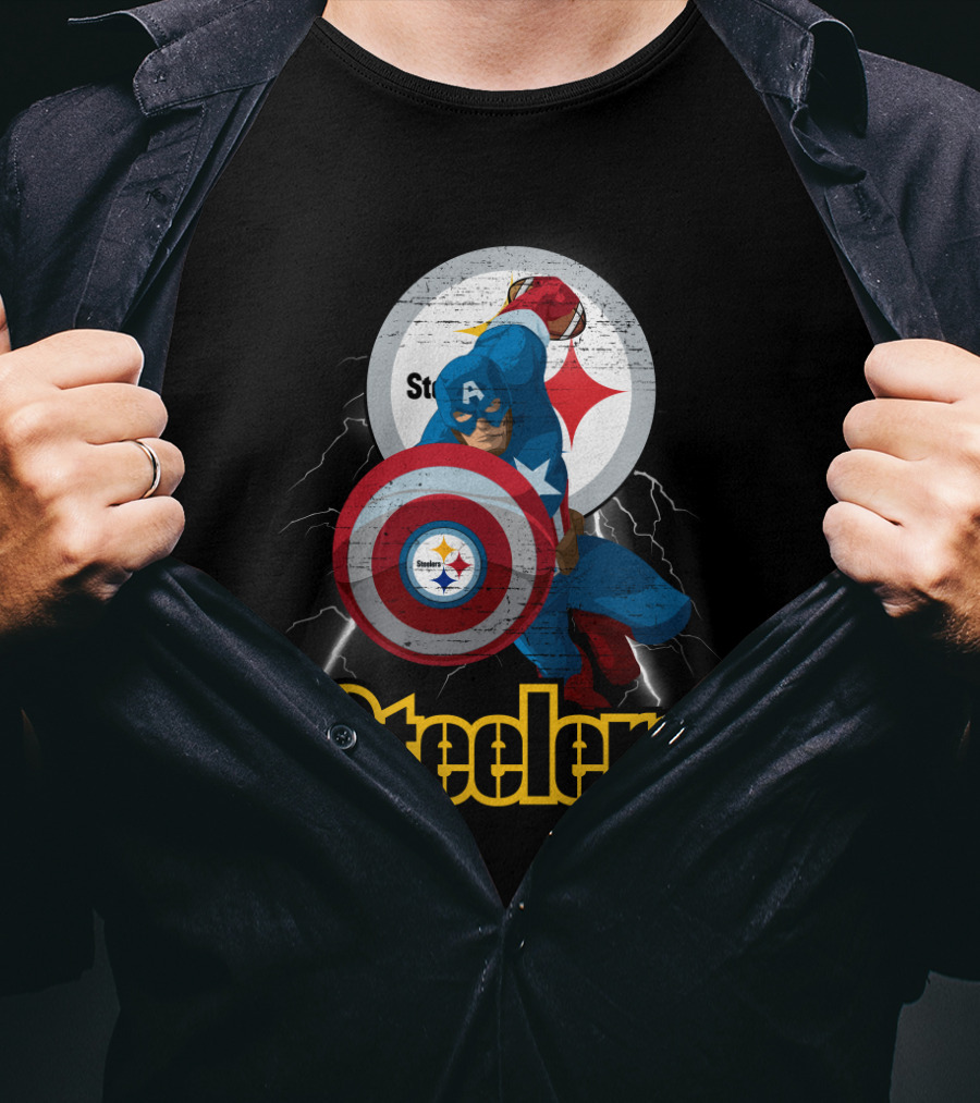 Captain America Steelers Nfl Logo With Shield And Helmet T-Shirt
