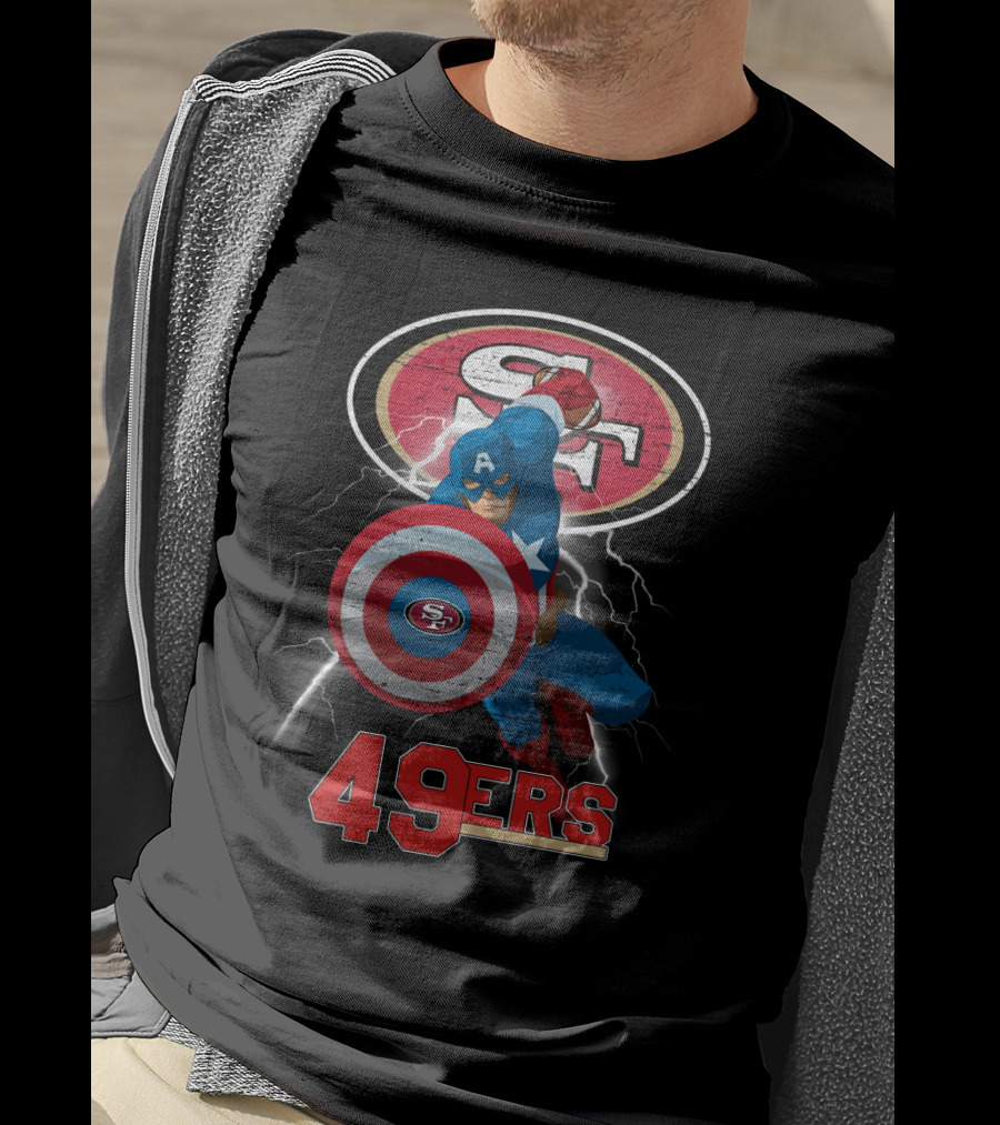 Captain America San Francisco 49ers 49ers Nfl Shield Logo Lightning T-Shirt