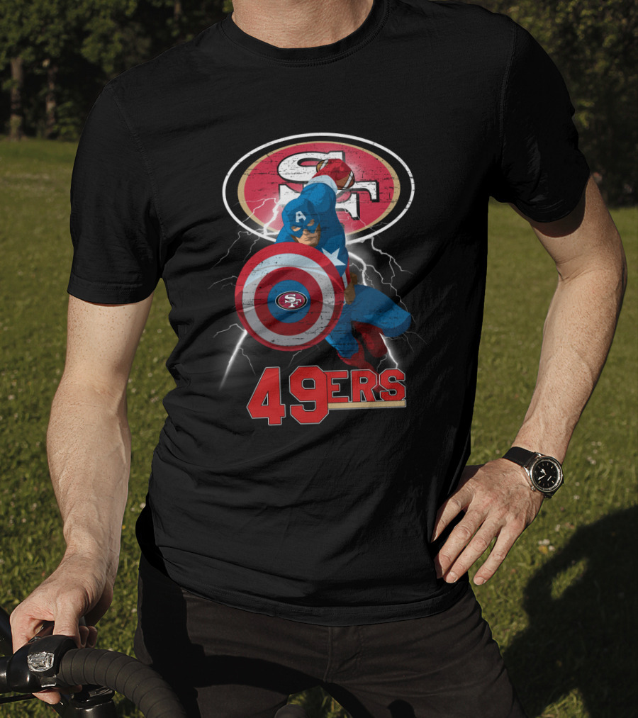 Captain America San Francisco 49ers 49ers Nfl Shield Logo Lightning T-Shirt