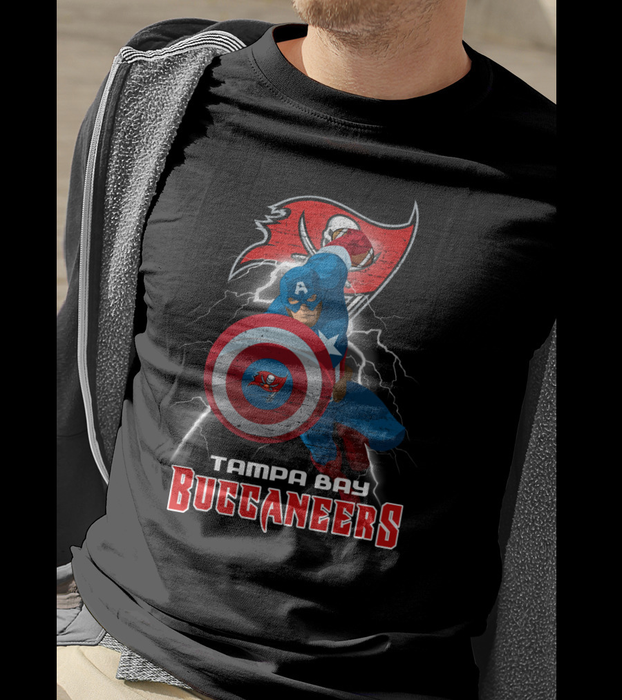 Captain America Tampa Bay Buccaneers Nfl Shield Lightning T-Shirt