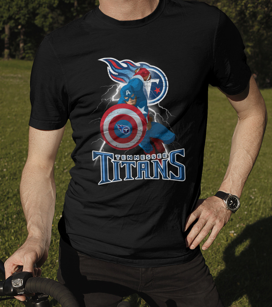 Tennessee Titans Captain America Nfl Crossover With Iconic Shield T-Shirt