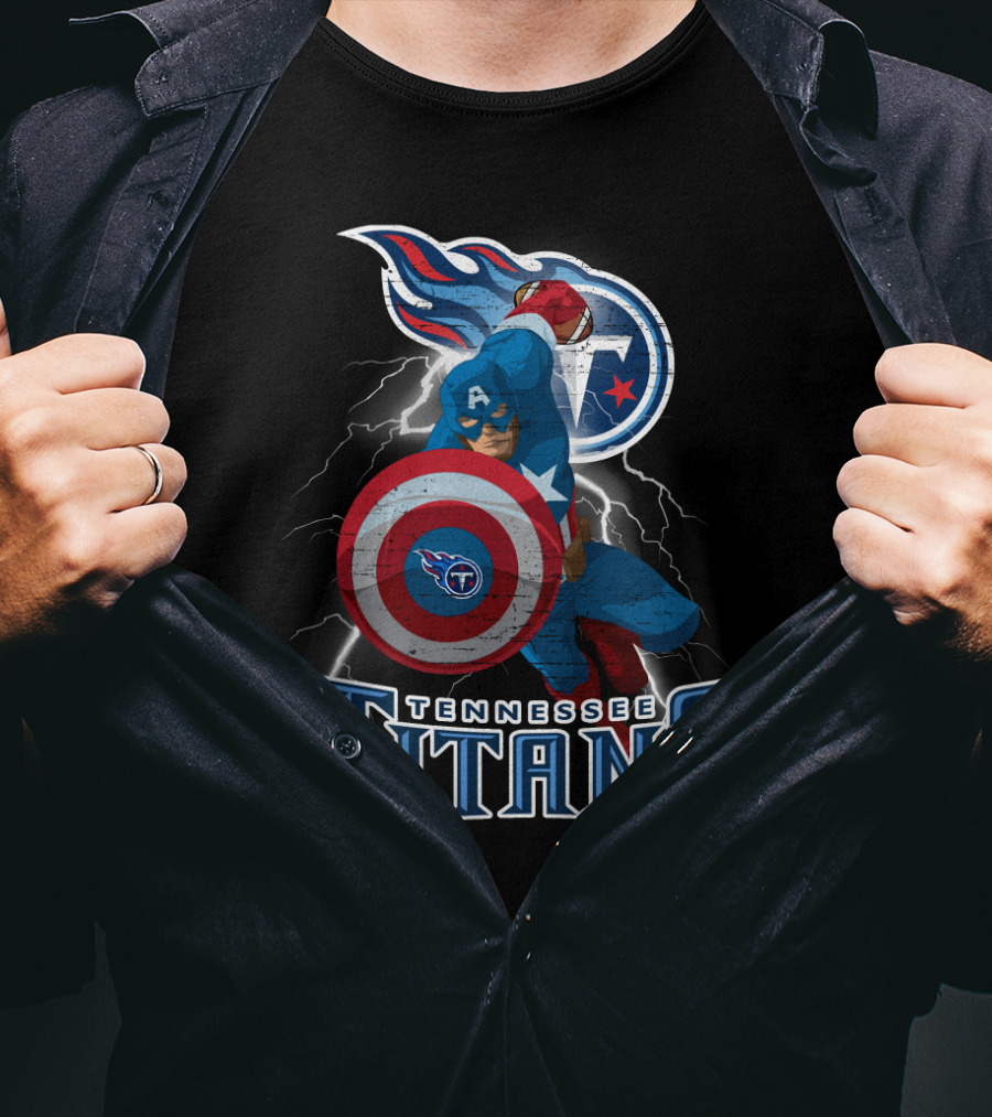 Tennessee Titans Captain America Nfl Crossover With Iconic Shield T-Shirt