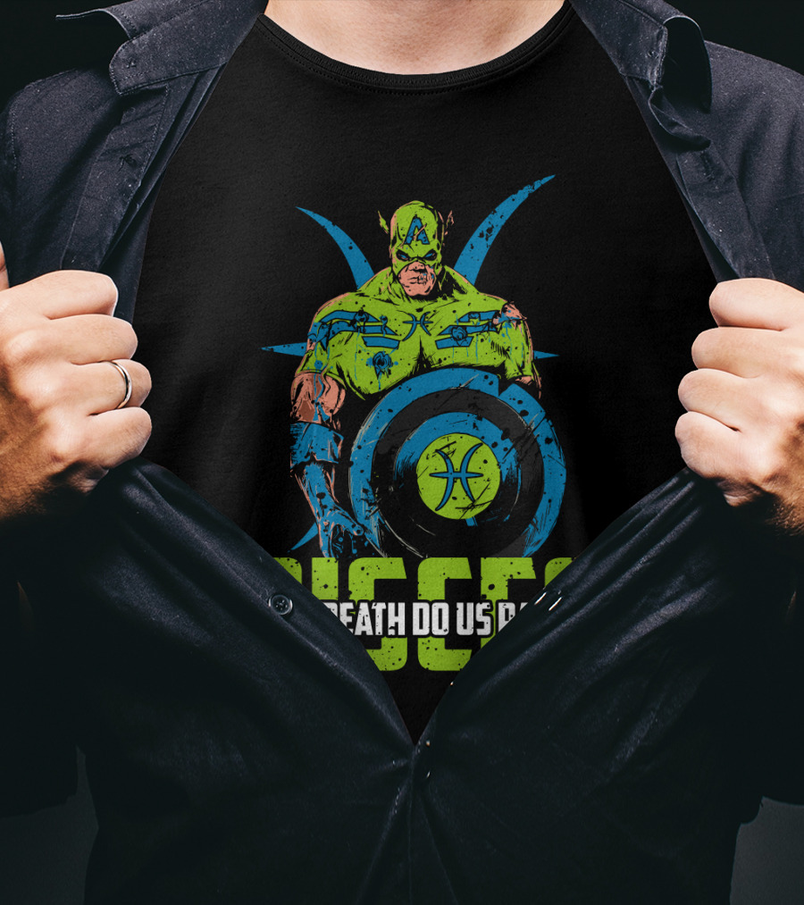 Pisces Zombie Captain With Shield 'Til Death Do Us Part T-Shirt